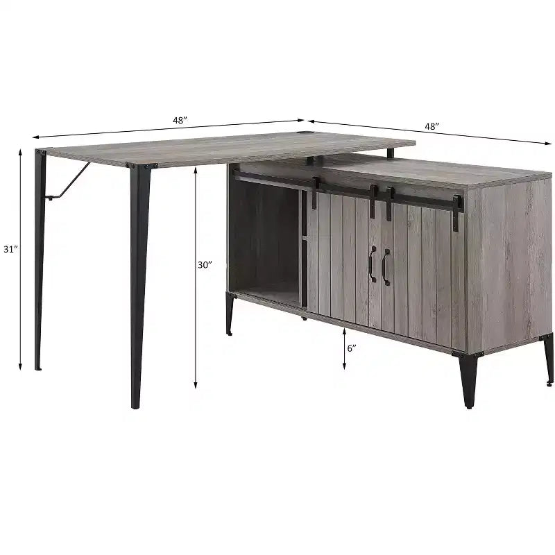 Bureau d'angle en forme de L style ferme de 48 po avec pieds en métal, 2 armoires de rangement et 2 étagères, bureau d'ordinateur d'angle, 48x48x31 po