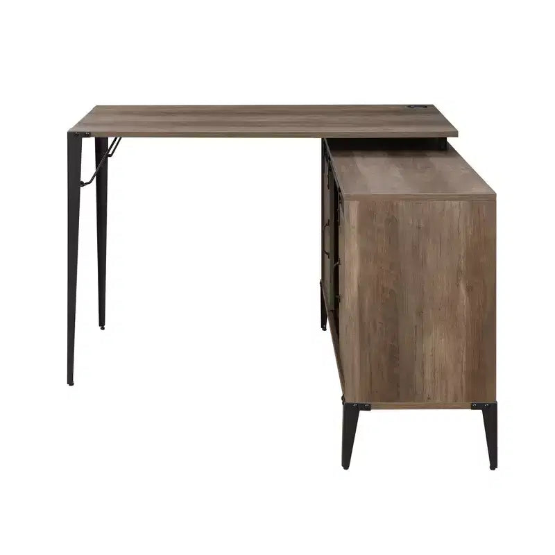 Bureau d'angle en forme de L style ferme de 48 po avec pieds en métal, 2 armoires de rangement et 2 étagères, bureau d'ordinateur d'angle, 48x48x31 po