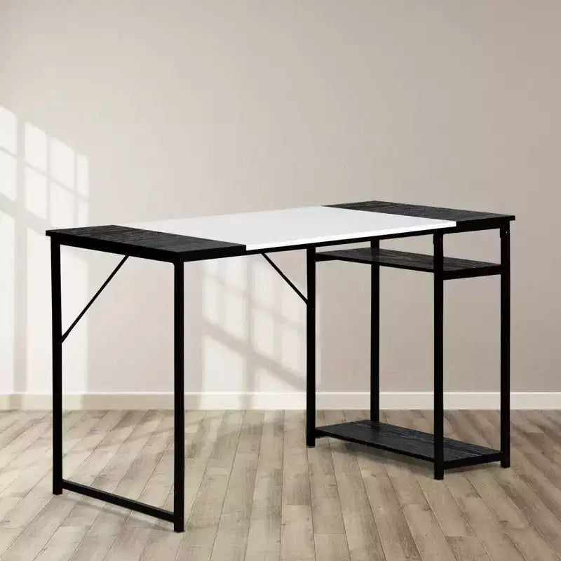 Bureau d'étude de 120 cm avec étagères de rangement et cadre métallique, poste de travail peu encombrant, 120x60x74 cm