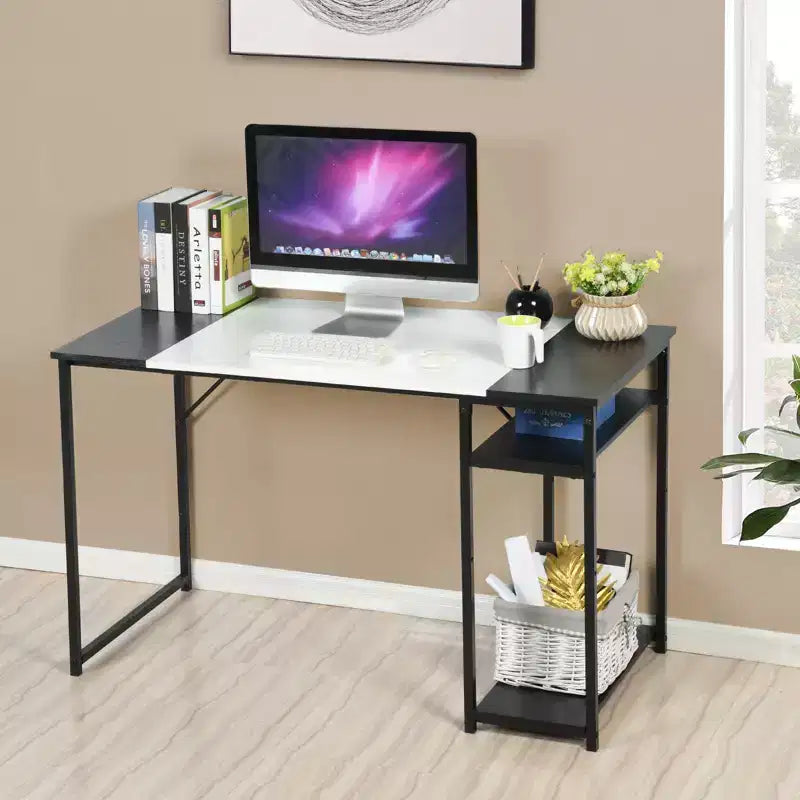 Bureau d'étude de 120 cm avec étagères de rangement et cadre métallique, poste de travail peu encombrant, 120x60x74 cm