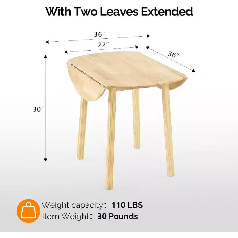 Table à manger pliante en bois massif de 35 pouces, table ronde extensible pour la maison, l'appartement, le bureau, 36x36x30 pouces