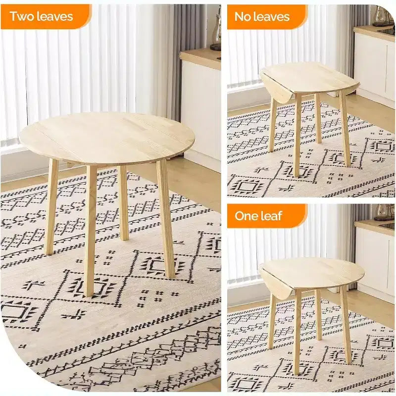 Table à manger pliante en bois massif de 35 pouces, table ronde extensible pour la maison, l'appartement, le bureau, 36x36x30 pouces