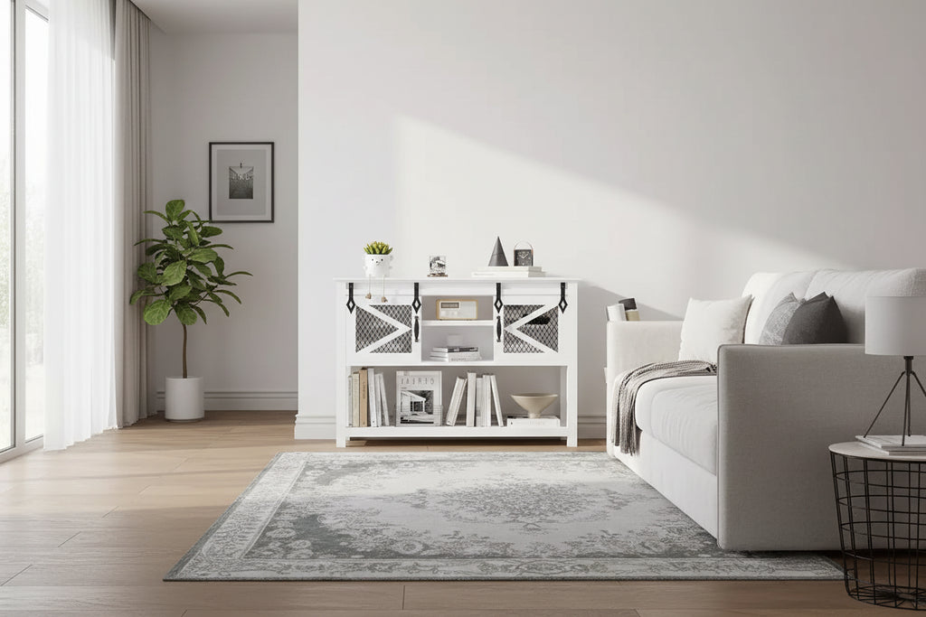 Console de ferme de 46 po avec portes coulissantes, blanc, 46x14x31,9 po