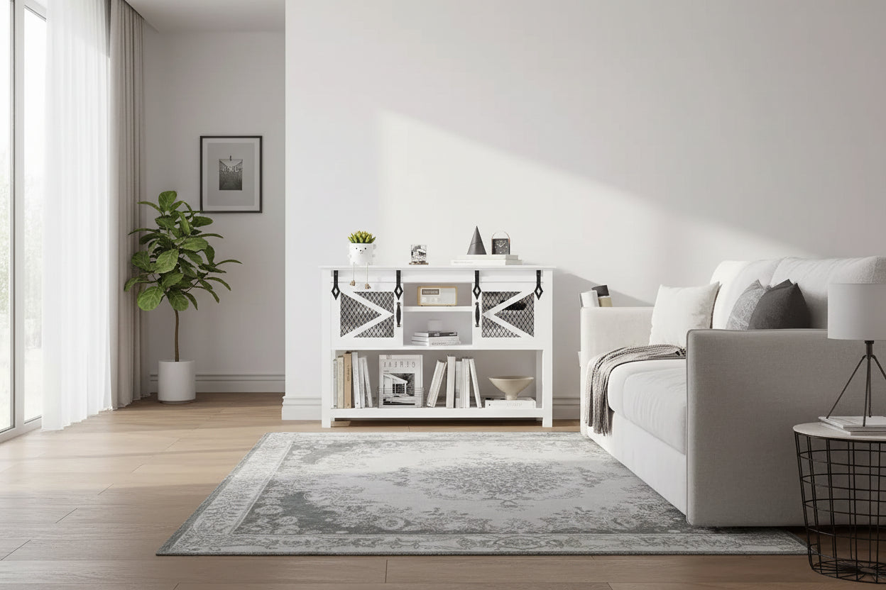 Console de ferme de 46 po avec portes coulissantes, blanc, 46x14x31,9 po