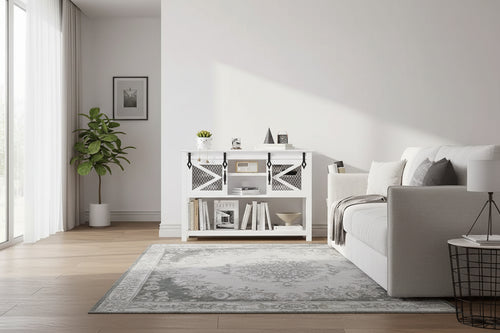Console de ferme de 46 po avec portes coulissantes, blanc, 46x14x31,9 po