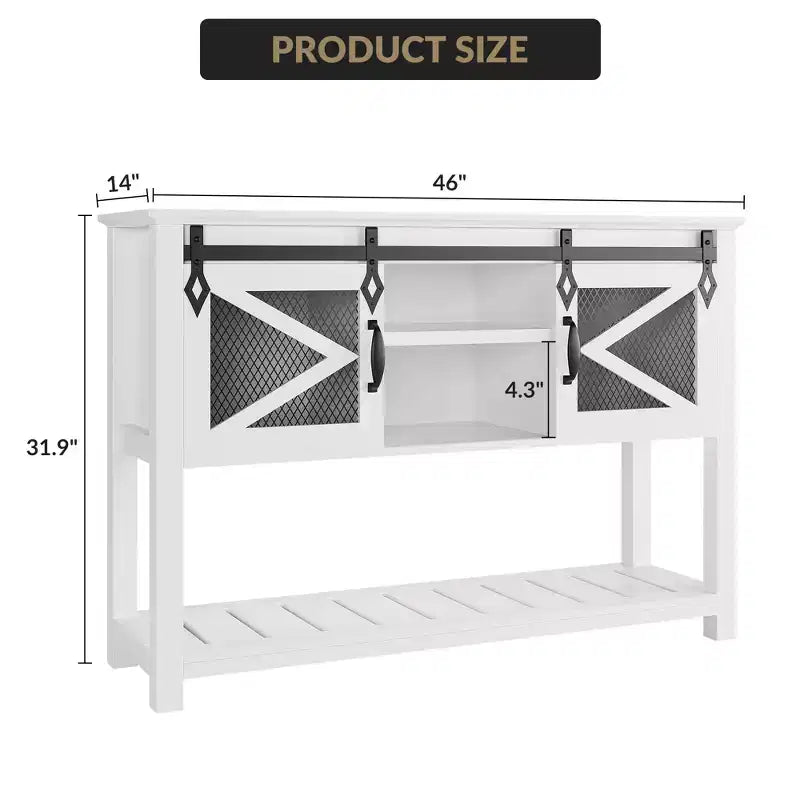 Console de ferme de 46 po avec portes coulissantes, blanc, 46x14x31,9 po