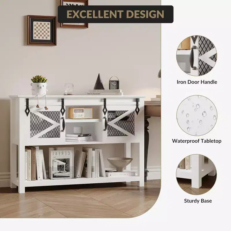 Console de ferme de 46 po avec portes coulissantes, blanc, 46x14x31,9 po