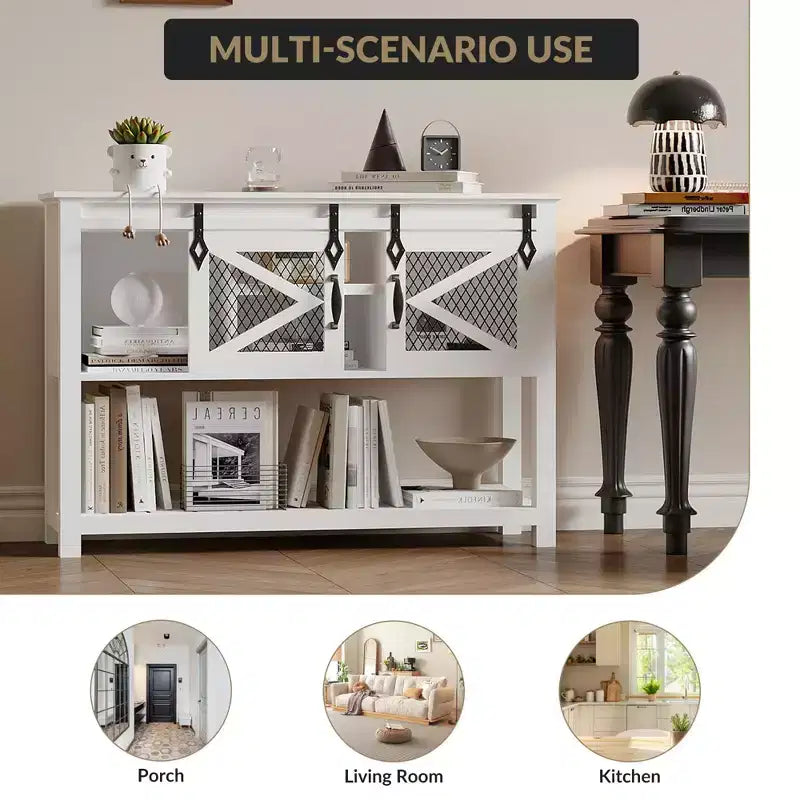 Console de ferme de 46 po avec portes coulissantes, blanc, 46x14x31,9 po