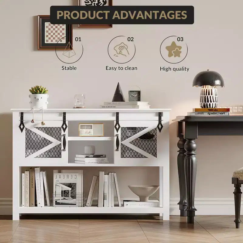 Console de ferme de 46 po avec portes coulissantes, blanc, 46x14x31,9 po