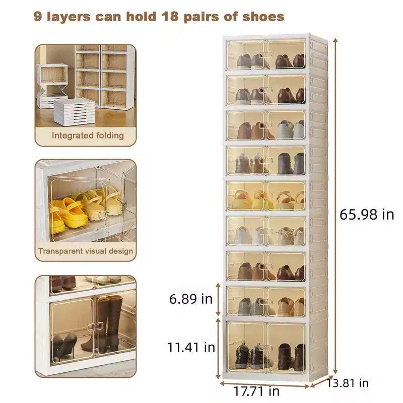 Étagère à Chaussures Pliable et Empilable, Boîtes de Rangement à 9 Couches pour Chaussures, Vêtements, Couvertures, Livres, Blanc, 45x35x168 cm