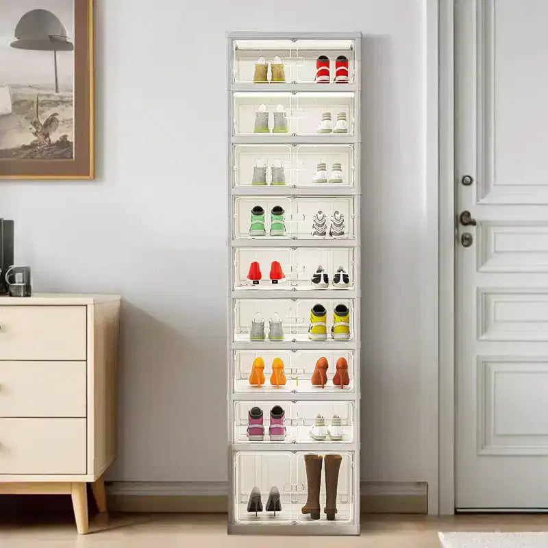 Étagère à Chaussures Pliable et Empilable, Boîtes de Rangement à 9 Couches pour Chaussures, Vêtements, Couvertures, Livres, Blanc, 45x35x168 cm