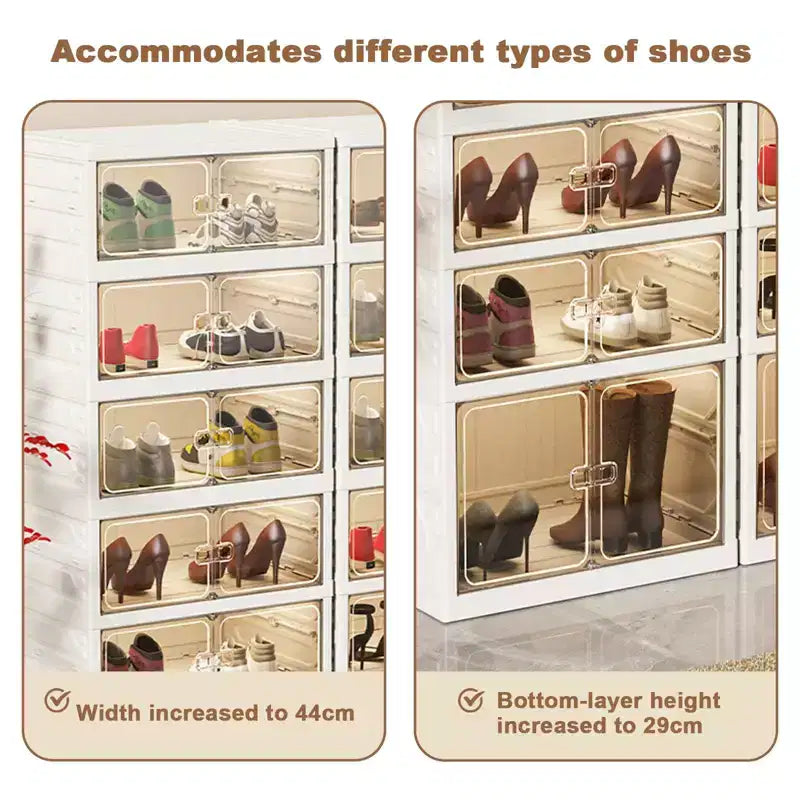 Étagère à Chaussures Pliable et Empilable, Boîtes de Rangement à 9 Couches pour Chaussures, Vêtements, Couvertures, Livres, Blanc, 45x35x168 cm