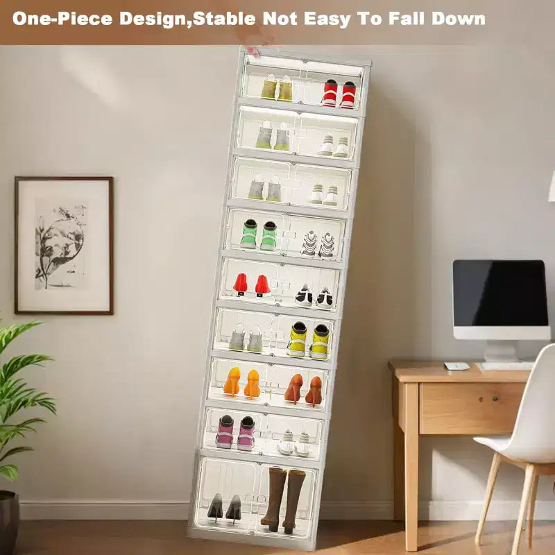 Étagère à Chaussures Pliable et Empilable, Boîtes de Rangement à 9 Couches pour Chaussures, Vêtements, Couvertures, Livres, Blanc, 45x35x168 cm
