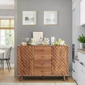 Buffet de ferme en bois de 120 cm avec 2 portes et 4 tiroirs, buffet avec gravure en losange, 120 x 40 x 85 cm
