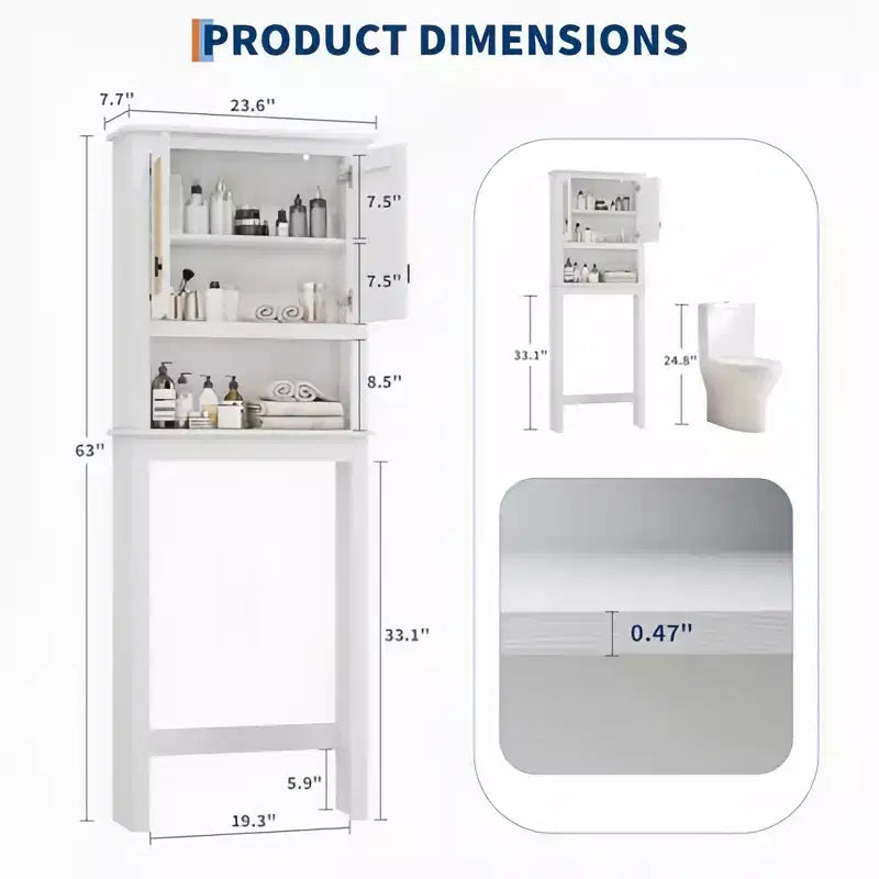 Meuble de Rangement de Salle de Bain de Style Ferme avec Portes en Rotin, Rangement au-Dessus des Toilettes, 23,6x7,7x63 po