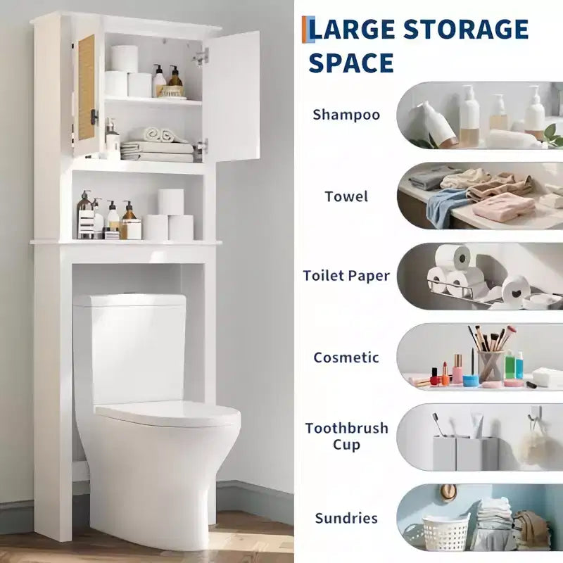 Meuble de Rangement de Salle de Bain de Style Ferme avec Portes en Rotin, Rangement au-Dessus des Toilettes, 23,6x7,7x63 po