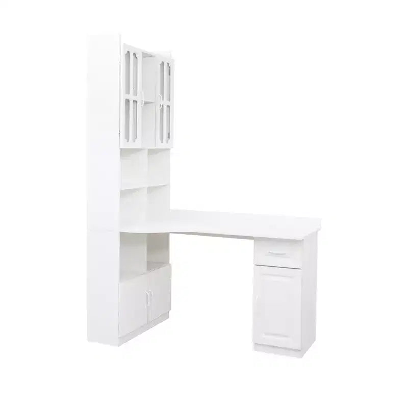 Bureau d'angle en L 2-en-1 avec tiroirs, étagère et huche, 76,8x55,1x31,5 po
