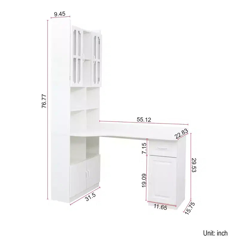 Bureau d'angle en L 2-en-1 avec tiroirs, étagère et huche, 76,8x55,1x31,5 po