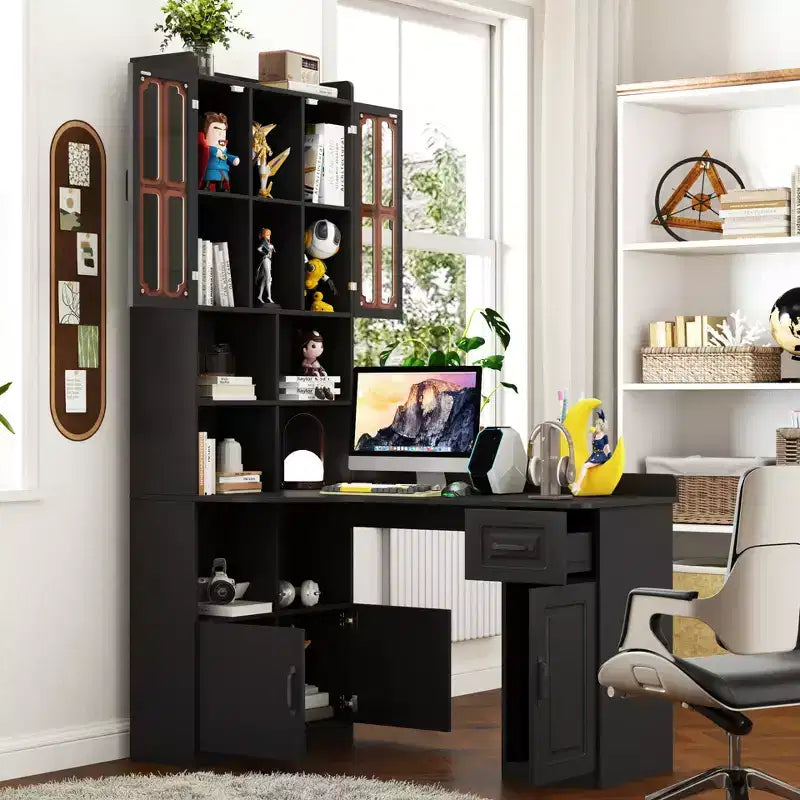 Bureau d'angle en L 2-en-1 avec tiroirs, étagère et huche, 76,8x55,1x31,5 po