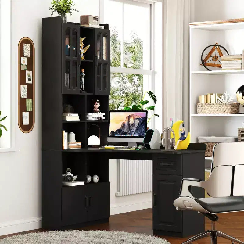 Bureau d'angle en L 2-en-1 avec tiroirs, étagère et huche, 76,8x55,1x31,5 po