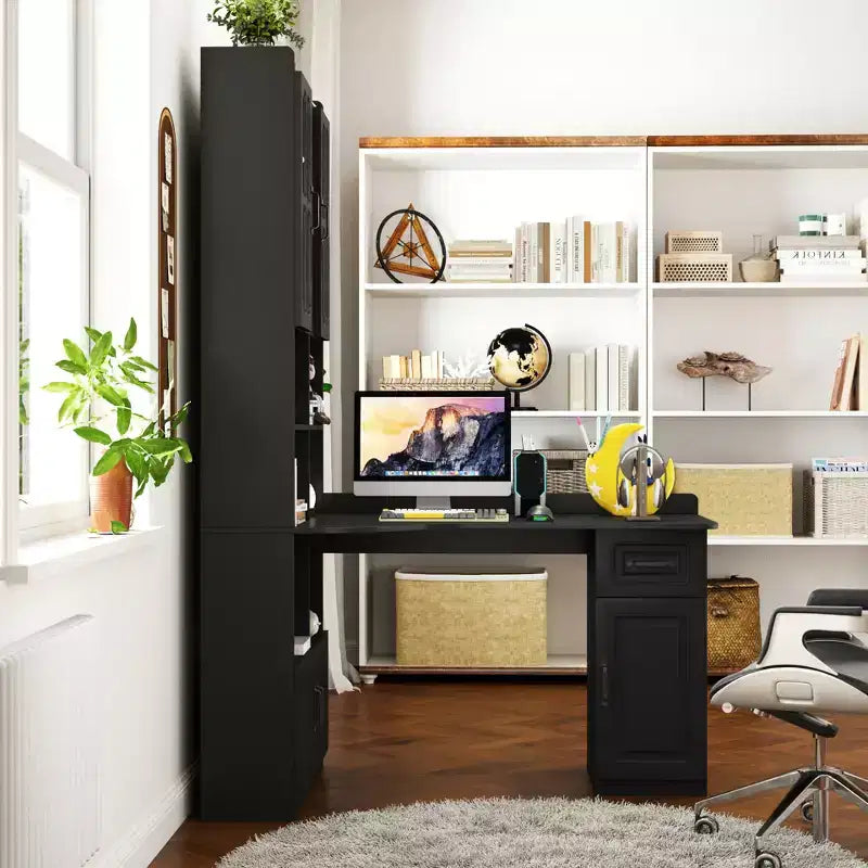 Bureau d'angle en L 2-en-1 avec tiroirs, étagère et huche, 76,8x55,1x31,5 po