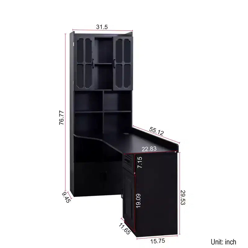Bureau d'angle en L 2-en-1 avec tiroirs, étagère et huche, 76,8x55,1x31,5 po
