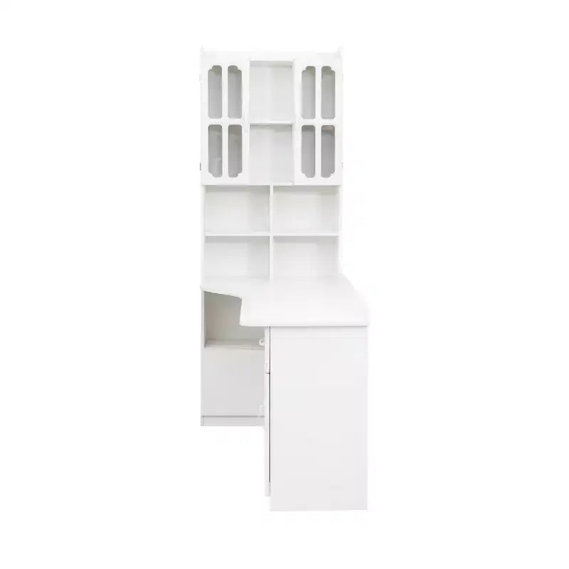 Bureau d'angle en L 2-en-1 avec tiroirs, étagère et huche, 76,8x55,1x31,5 po