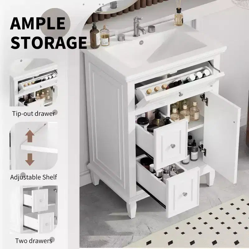 Meuble-lavabo de salle de bain autoportant avec évier et tiroirs de rangement