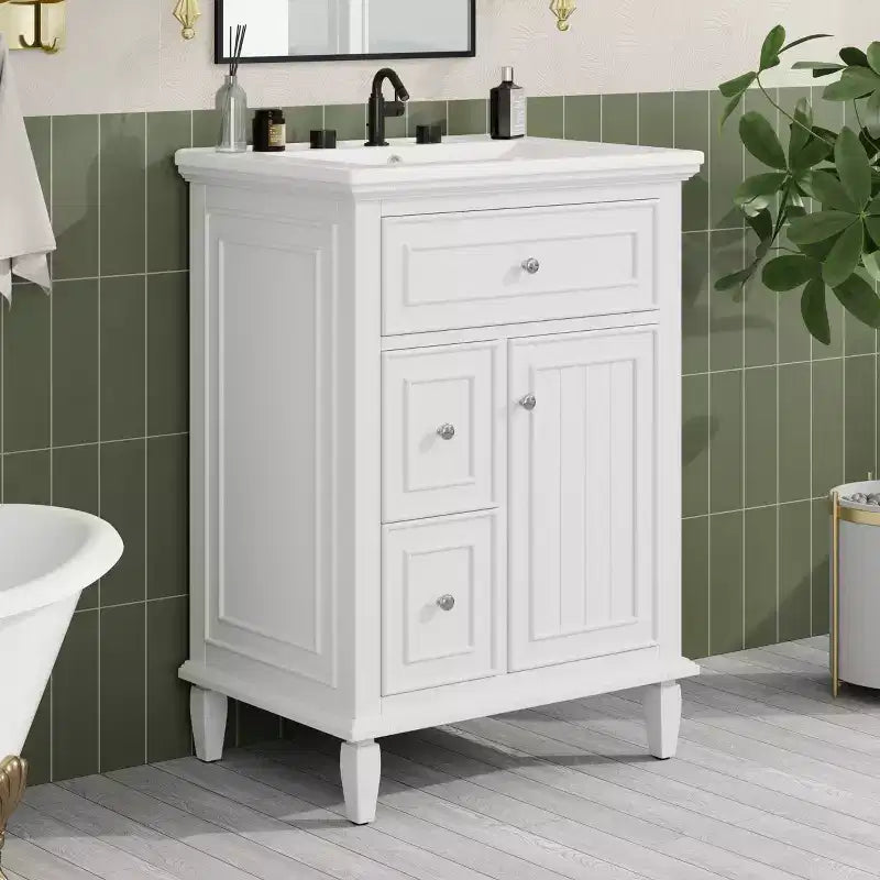 Meuble-lavabo de salle de bain autoportant avec évier et tiroirs de rangement