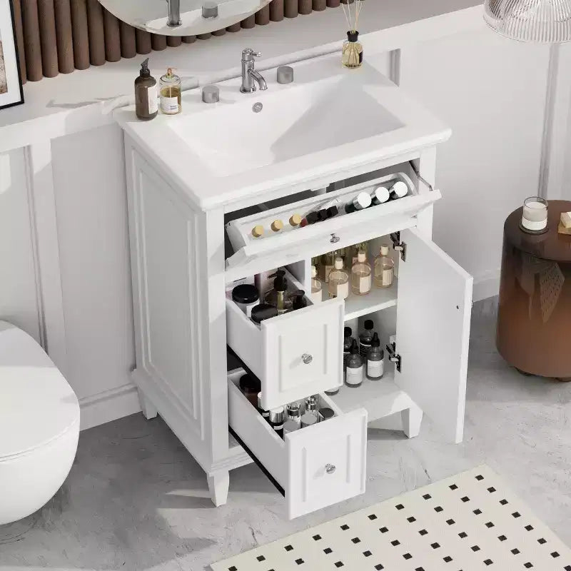 Meuble-lavabo de salle de bain autoportant avec évier et tiroirs de rangement