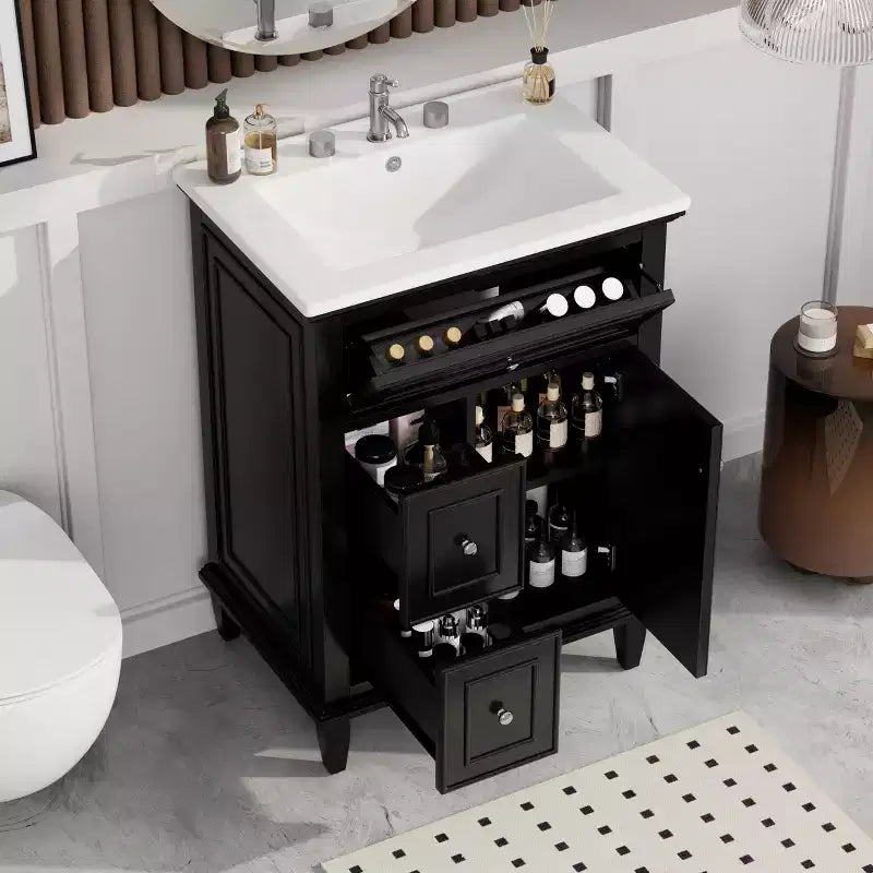 Meuble-lavabo de salle de bain autoportant avec évier et tiroirs de rangement