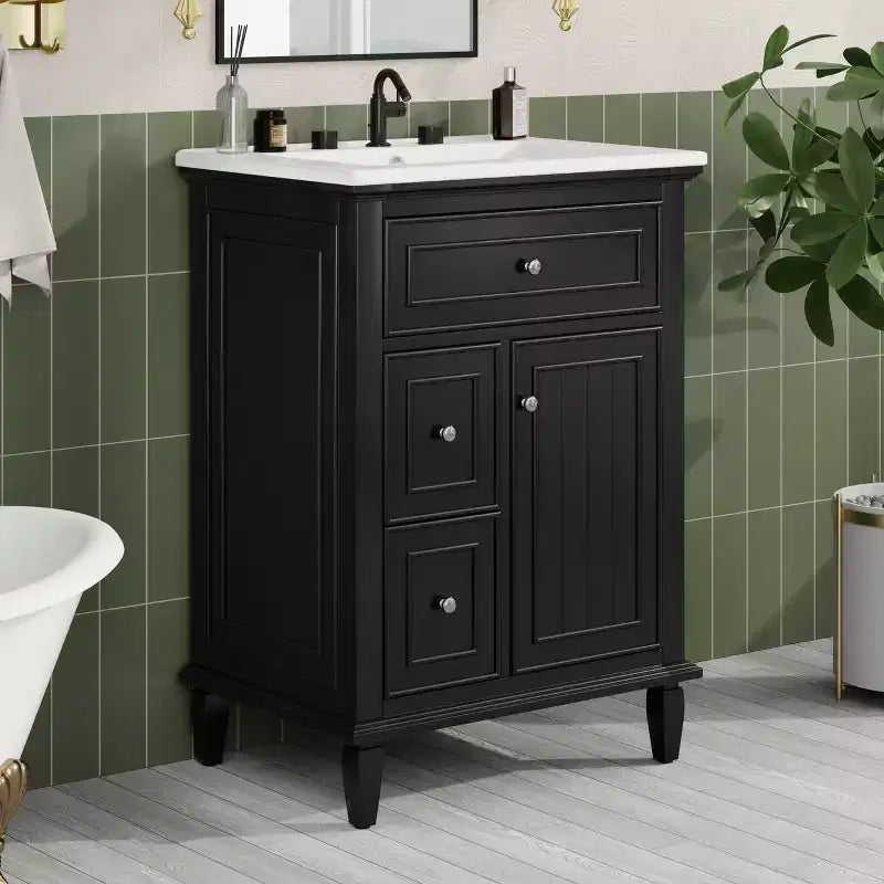 Meuble-lavabo de salle de bain autoportant avec évier et tiroirs de rangement