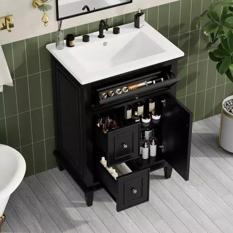 Meuble-lavabo de salle de bain autoportant avec évier et tiroirs de rangement