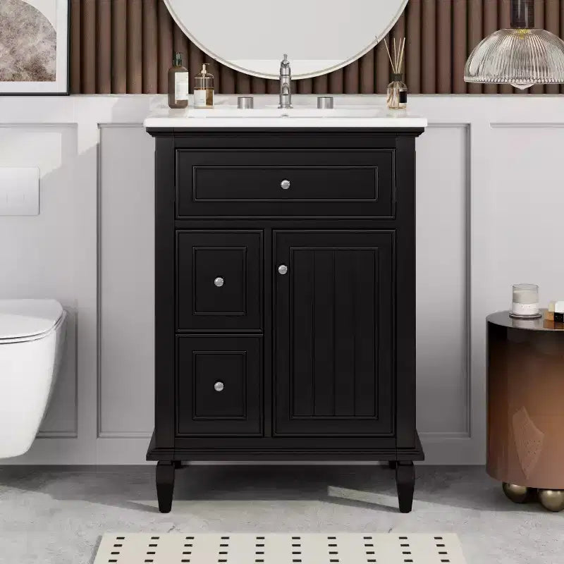 Meuble-lavabo de salle de bain autoportant avec évier et tiroirs de rangement