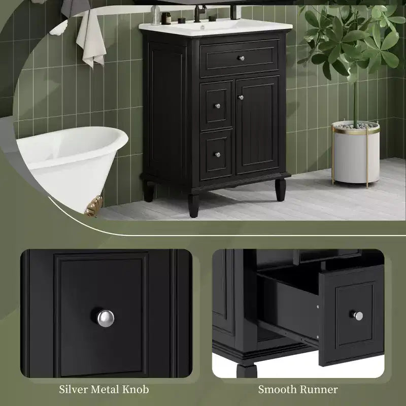 Meuble-lavabo de salle de bain autoportant avec évier et tiroirs de rangement