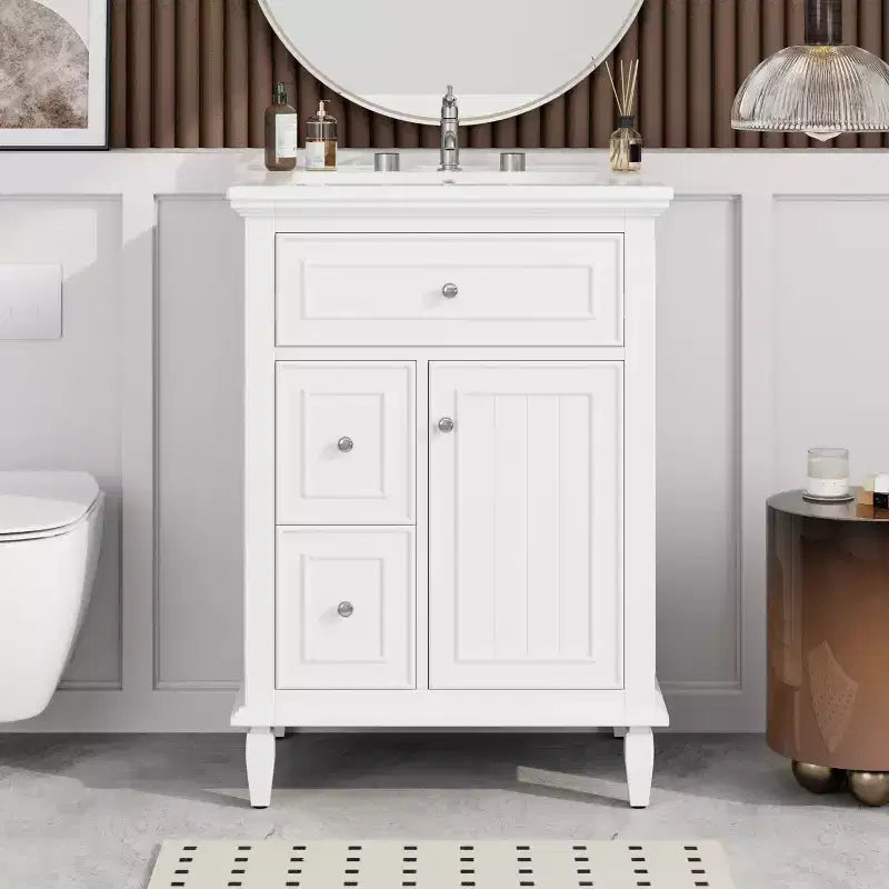 Meuble-lavabo de salle de bain autoportant avec évier et tiroirs de rangement