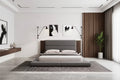 GDFStudio Bacon Floor Upholstered Platform Bed with Extended Wood Headboard and Built-In Bedside Shelves