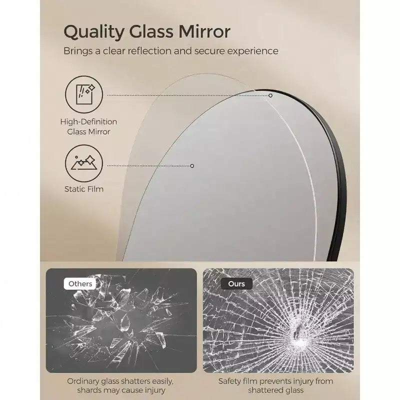 Miroir sur pied pleine longueur, conception 3-en-1, Chêne Beige et Noir Encre, pour Salon et Chambre à Coucher