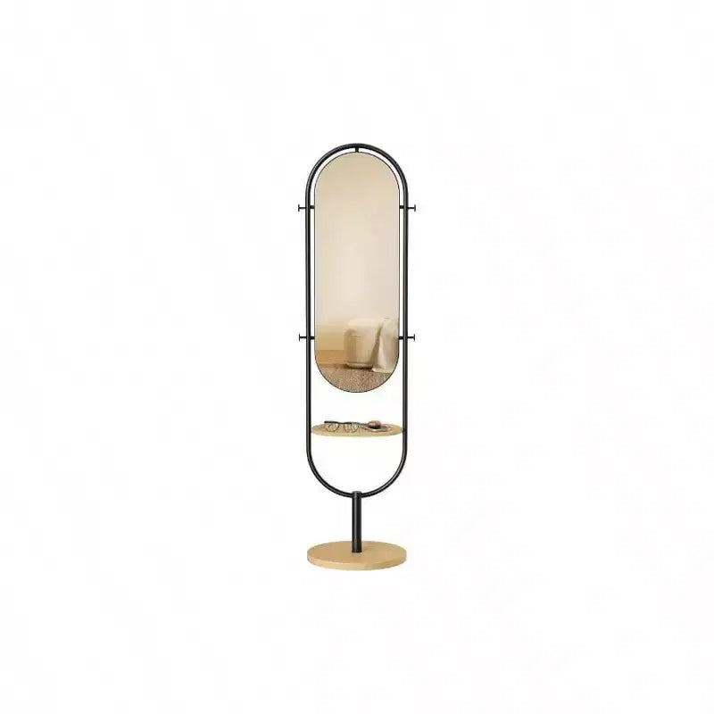 Miroir sur pied pleine longueur, conception 3-en-1, Chêne Beige et Noir Encre, pour Salon et Chambre à Coucher