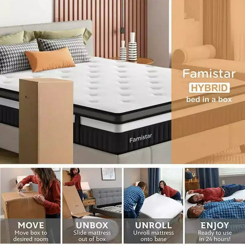 Matelas hybride Queen 14 pouces, Mi-ferme, Mousse à mémoire de forme et Ressorts ensachés
