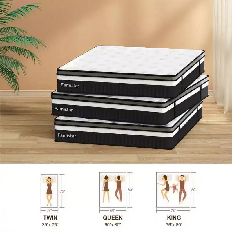 Matelas hybride Queen 14 pouces, Mi-ferme, Mousse à mémoire de forme et Ressorts ensachés