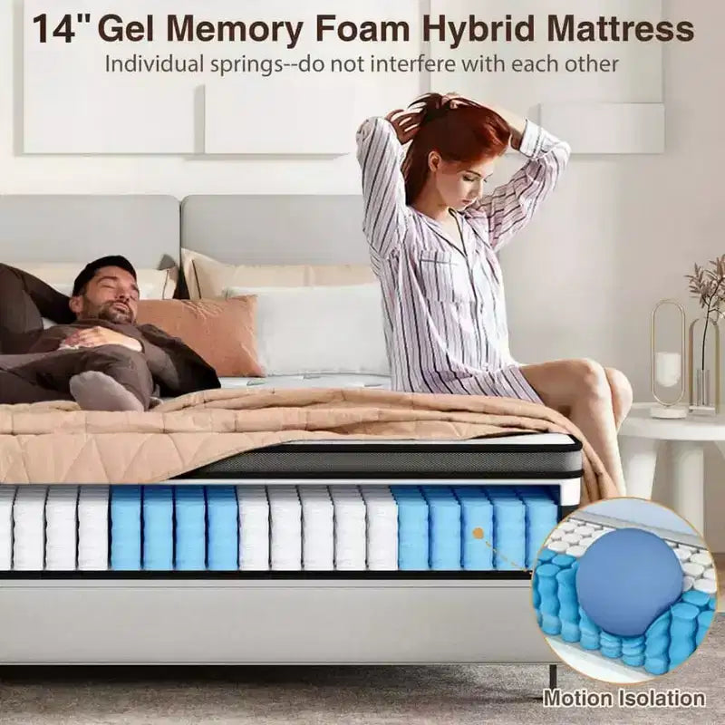 Matelas hybride Queen 14 pouces, Mi-ferme, Mousse à mémoire de forme et Ressorts ensachés