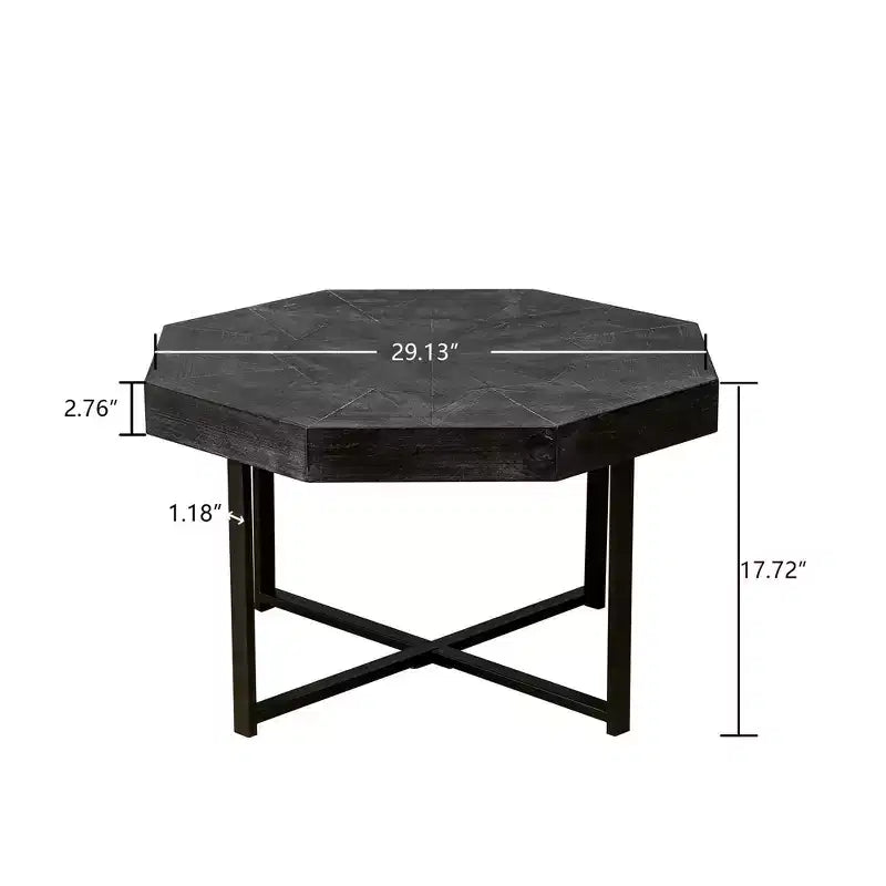 Table basse octogonale vintage de 29,1 pouces avec base en acier entrecroisée, table basse de 30 pouces pour le salon