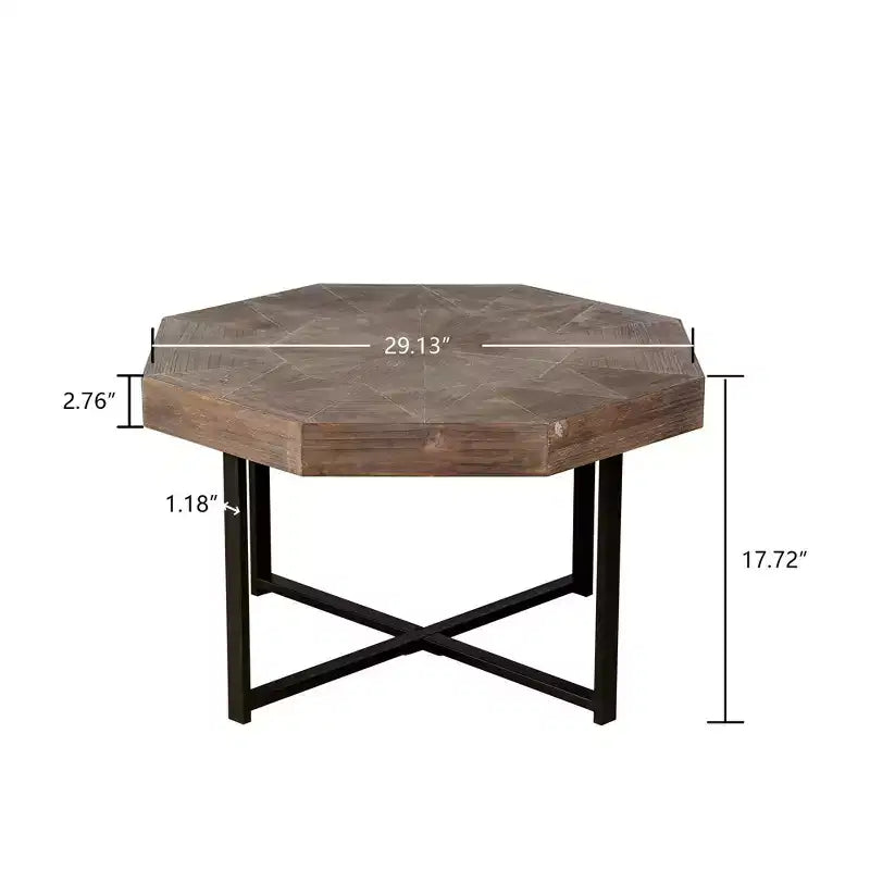 Table basse octogonale vintage de 29,1 pouces avec base en acier entrecroisée, table basse de 30 pouces pour le salon