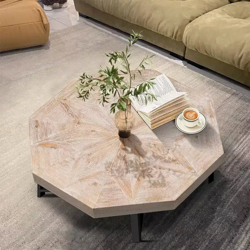 Table basse octogonale vintage de 29,1 pouces avec base en acier entrecroisée, table basse de 30 pouces pour le salon