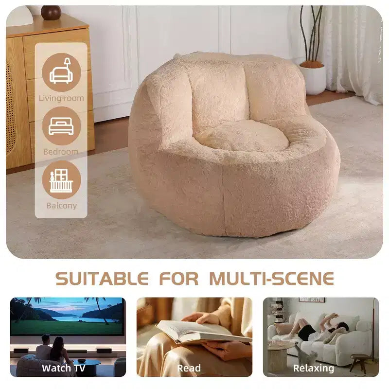 Canapé géant en pouf avec garniture en éponge déchiquetée, chaise longue de sol pour adultes et salon
