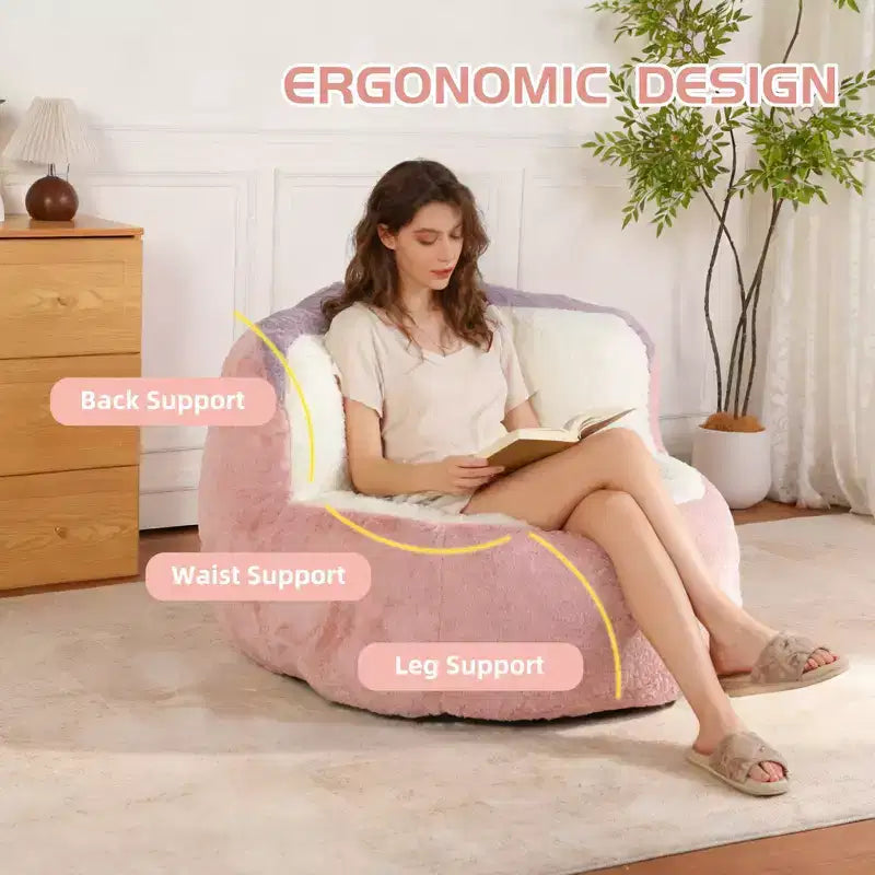 Canapé géant en pouf avec garniture en éponge déchiquetée, chaise longue de sol pour adultes et salon