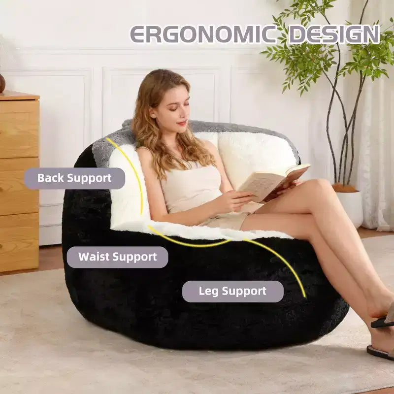 Canapé géant en pouf avec garniture en éponge déchiquetée, chaise longue de sol pour adultes et salon