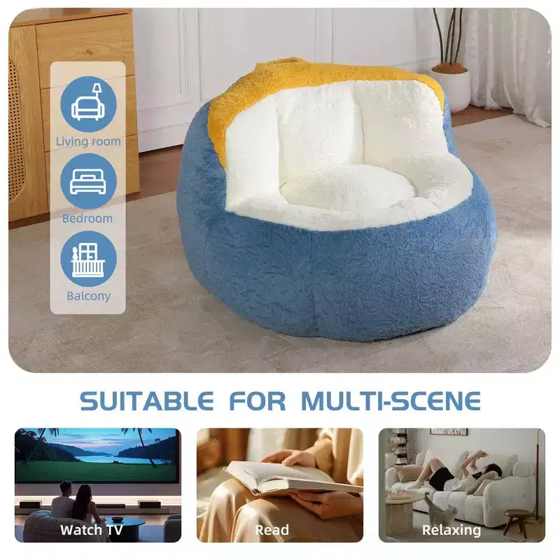 Canapé géant en pouf avec garniture en éponge déchiquetée, chaise longue de sol pour adultes et salon