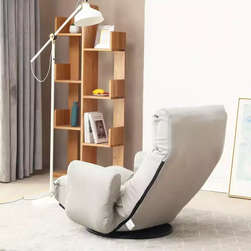 Fauteuil poire rotatif à 360 degrés avec poche latérale et appuie-tête réglable, Chaise de sol pour chambre à coucher et salon, Gris ciment
